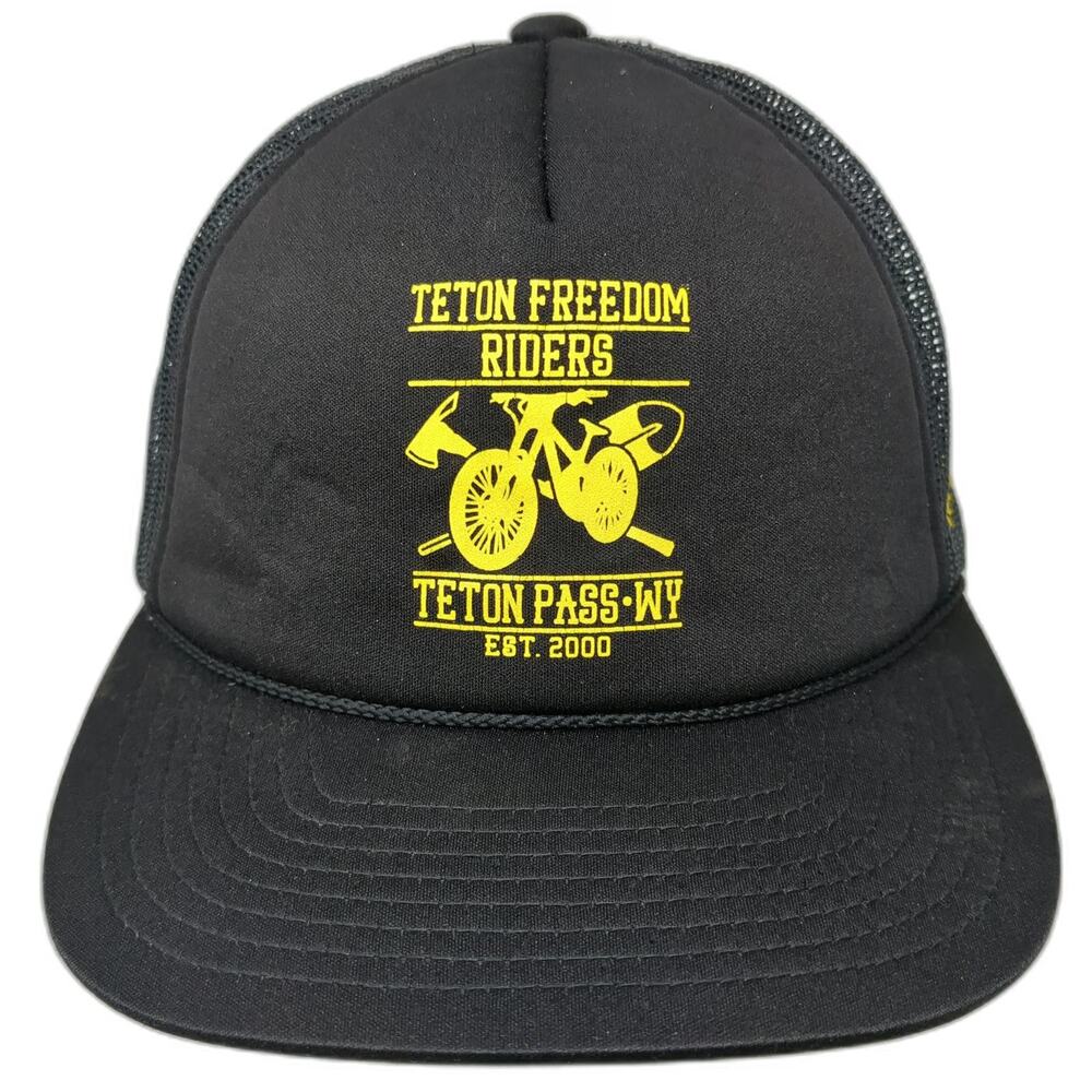 Trucker Hat Black One Size Teton Freedom Riders Wyoming MTB Member Snapback
